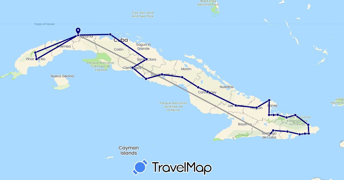 TravelMap itinerary: driving, plane in Cuba (North America)